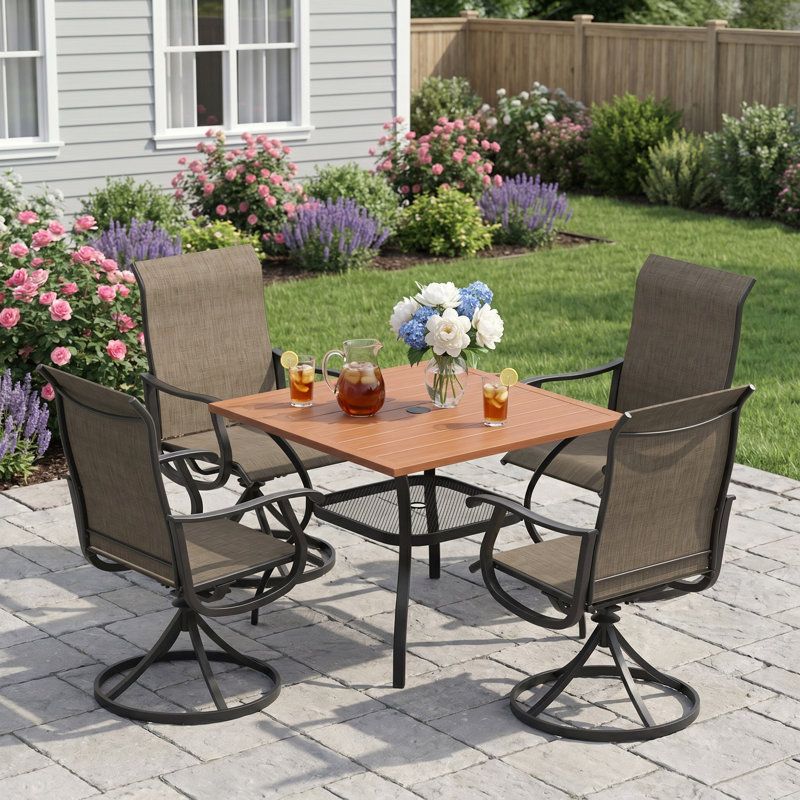 Fauteuils d'extérieur pivotants, Coussin brun / cadre noir