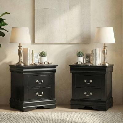 Ensemble de 2 tables de chevet à 2 tiroirs de 23,5 po, grande table de chevet avec espace de rangement pour la chambre à coucher (ensemble de 2)