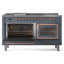 Cuisinière ILVE Nostalgie II Série 60 po à double combustible avec 7 brûleurs scellés, plaque de cuisson, table française (propane liquide, porte vitrée)-939345266-939345245