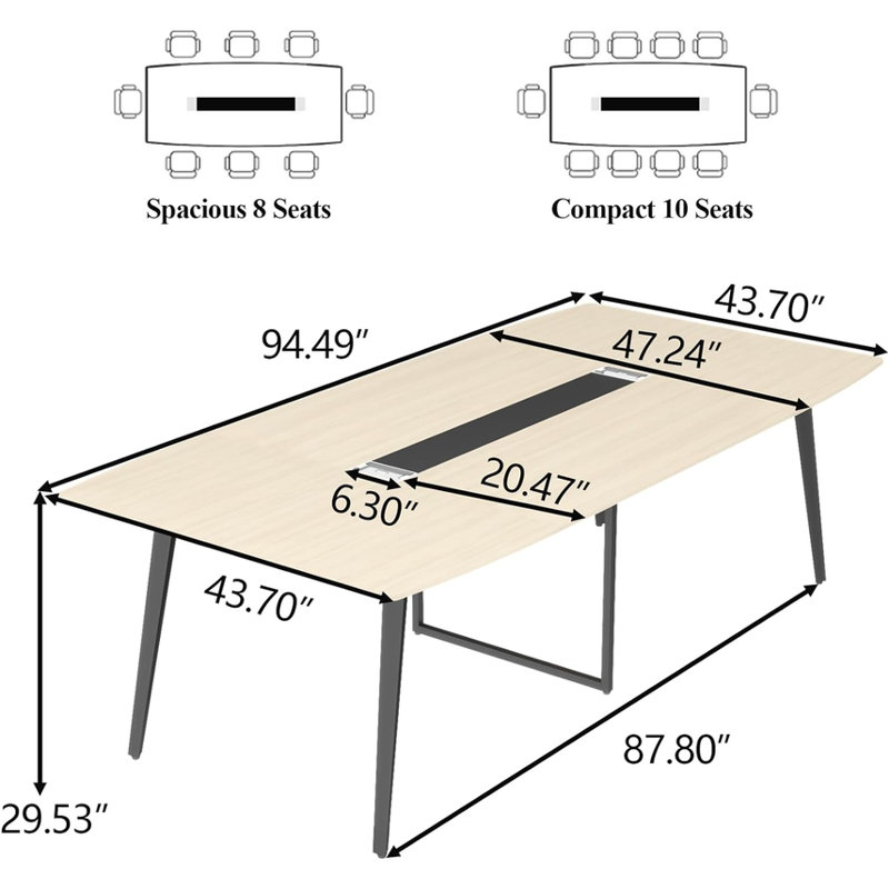 Jonti 8 ft Conference Table, 94.49" L X 47.24" W X 29.53" H Meeting Seminar Table With Grommet, Light Wood Grain