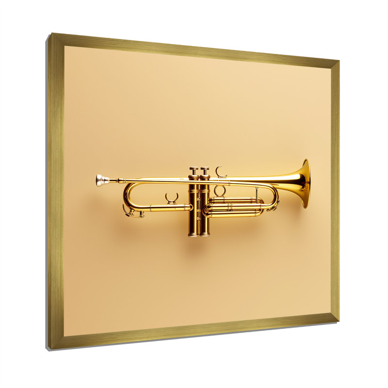 «Gold Trumpet Call», laiton audacieux sur toile, Cadre doré simple, H 36 po x l 36 po x P 1,5 po