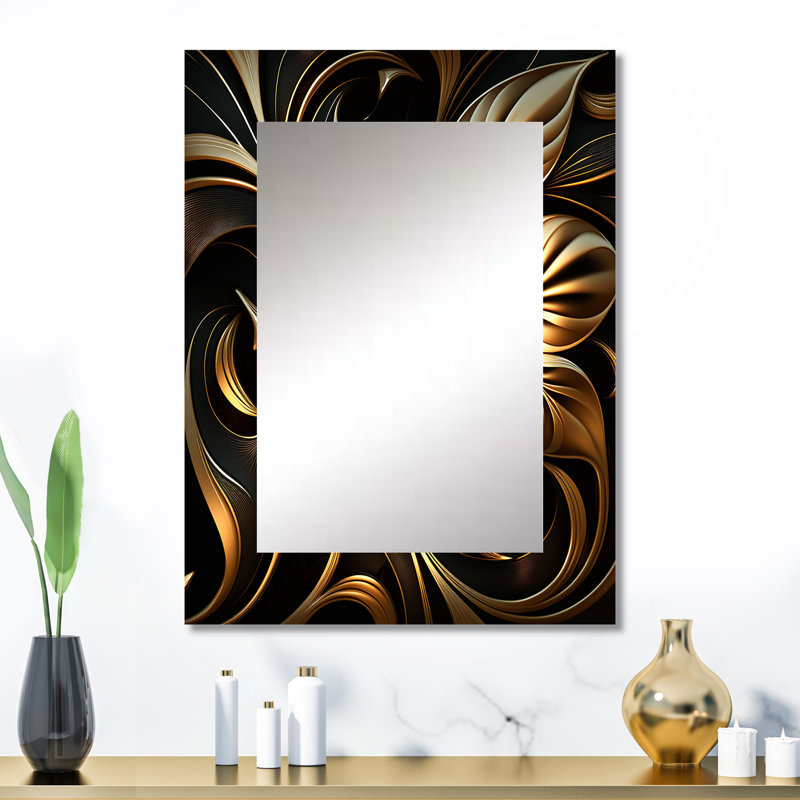 Golden Lily On Black I - miroir mural Lily, miroir décoratif moderne, impression d'art en métal, 32 po x 24 po