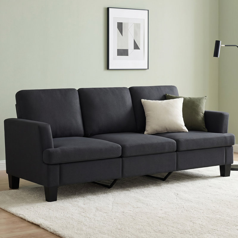 84'' Linen Upholstered 3 Seater Sofa, Black