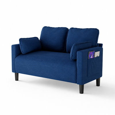 Coussin en velours côtelé doux avec coussins moelleux, pochette de rangement latérale, planche en composite robuste et structure en bois massif, rembourrage en éponge à rebond élevé, assemblage facile, petit canapé 2 places