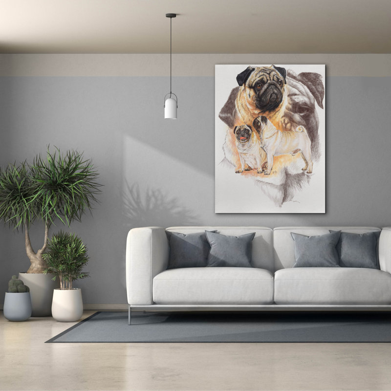 «Pug and Ghost» par Barbara Keith, art mural sur toile, H 54 po x l 40 po