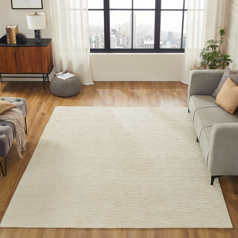 Tapis blanc en laine tissé à la main Serenity Whisper, Ivory, Rectangle 12' x 15