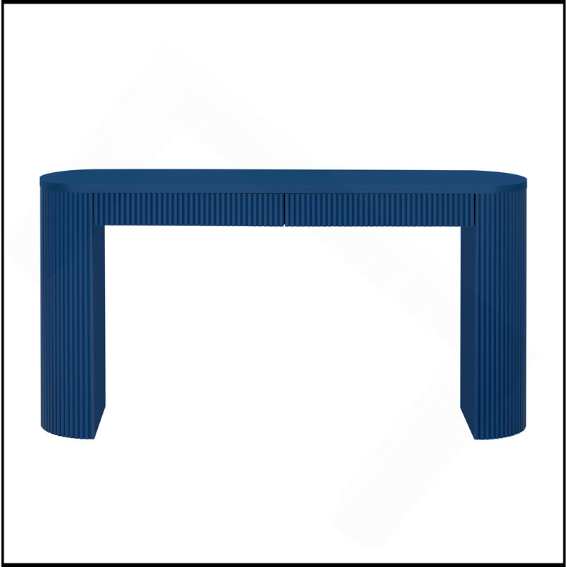 58.2" Entryway Table With Large Top And Dual Drawers,Console Table With Arched Sturdy Legs Stripe Design,Pine Veneer Sofa Table With Adjustable Feet For Living Room, Hallway,Foyer, Kitchen