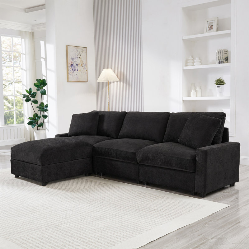 Canapé modulaire de L 103,54 po, Black Polyester, 30.31" H x 103.54" W x 61.42" D