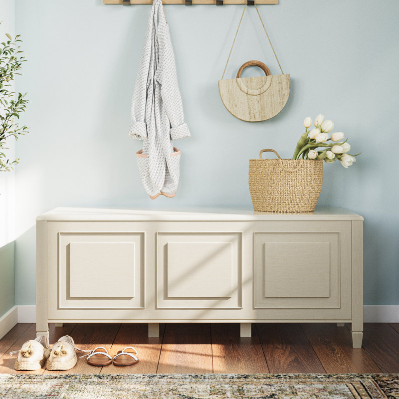 Coffre de rangement en bois massif avec dessus rabattable l 51 po Connaught, Blanc antique