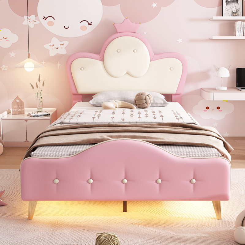 Led Single Bed With Crown Headboard