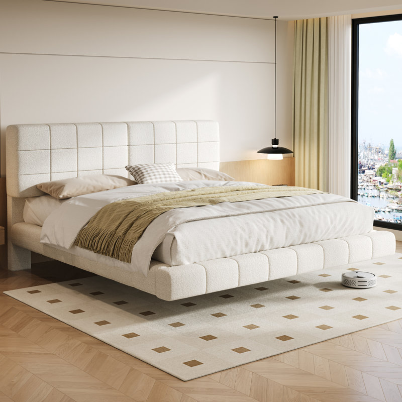 Grand lit plateforme flottant Aurelia avec lumière DEL et cadre tapissier Aurelia