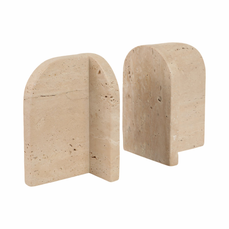 Arched Travertine Bookends In Tan Marble