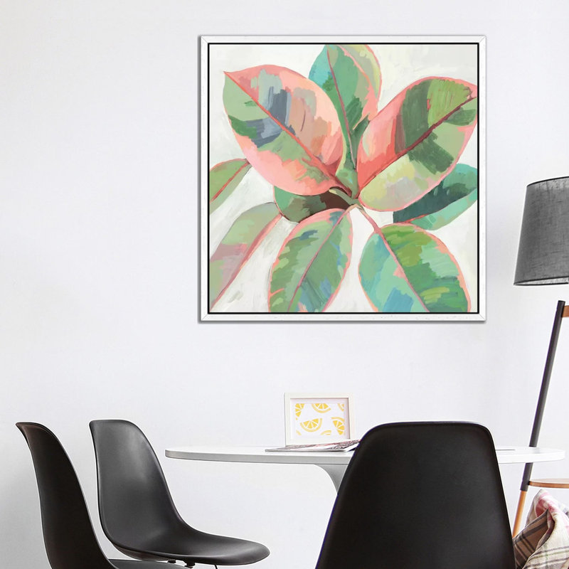 Pink Ficus II by Asia Jensen - Painting on Canvas, White Framed, 93.98cm H x 93.98cm W x 3.81cm D
