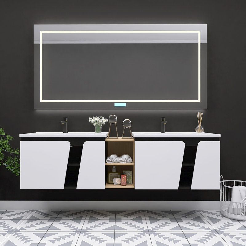 Meuble-lavabo double 75,4 po avec comptoir en céramique Hallye