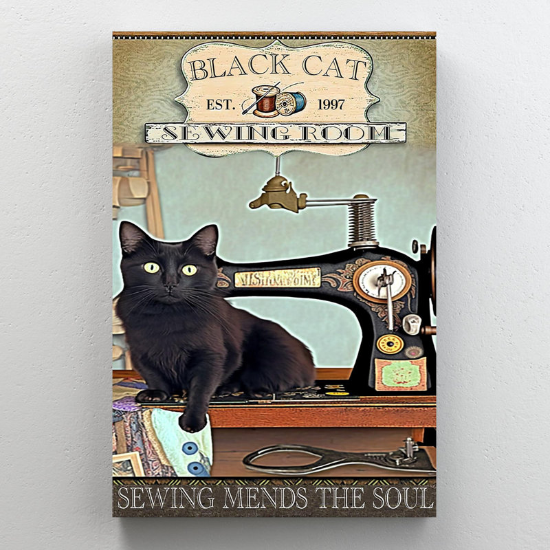 «Black Cat Sewing Room» - 1 pièce Rectangle Black Cat Sewing Room - 1 pièce Rectangle, impression sur toile tendue
