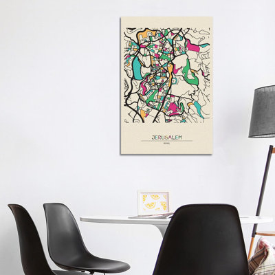 Jerusalem, Israel Map by Ayse Deniz Akerman - Wrapped Canvas Gallery-Wrapped Canvas Giclée