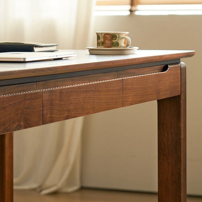 Bureau en noyer massif avec tiroirs, 29.72" H x 47.2" W x 25.6" D