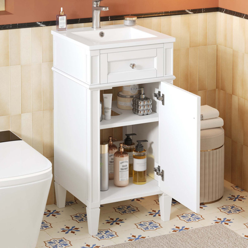 Meuble-lavabo de 16 pouces avec lavabo en céramique, Blanc