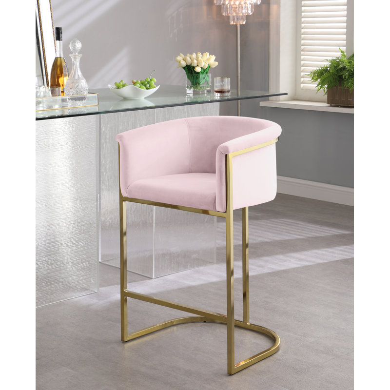 Hani Upholstered Counter Stool with Metal Frame, Pink Velvet
