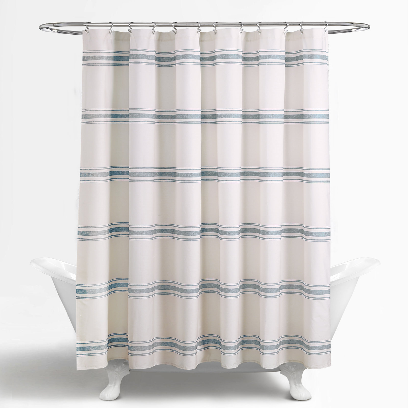 Gilroy Cotton Striped Shower Curtain, Blue