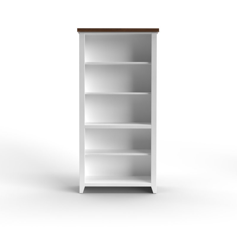 Brixham 72” 5-Shelf Bookcase, White/Barnwood, (5 Shelves) 72" H x 34" W x 11" D