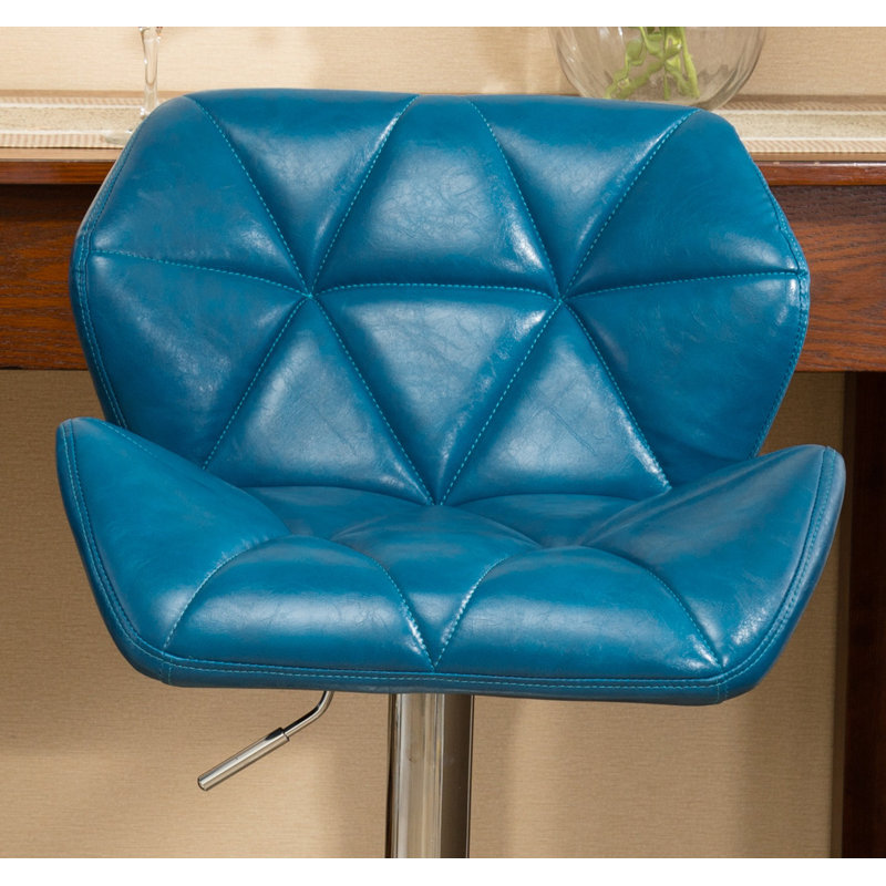Tabourets de bar contemporain à hauteur réglable touffetés, ensemble de 2, Bleu