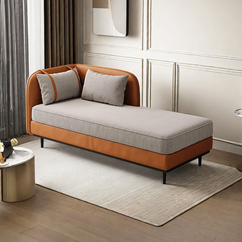 Chaise longue rembourrée Bellaude, Gris / Orange, Chaise longue à accoudoir droit
