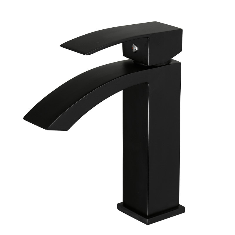 Contemporary Black Bathroom Tap, Deck-Mounted Single Hole Basin Faucet With Handle And Side Modern Ceramic Filler Geometric Shape