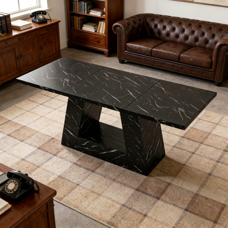 Bureau de direction spacieux, bureau d'ordinateur contemporain, bureau en faux marbre, table de salle à manger, White