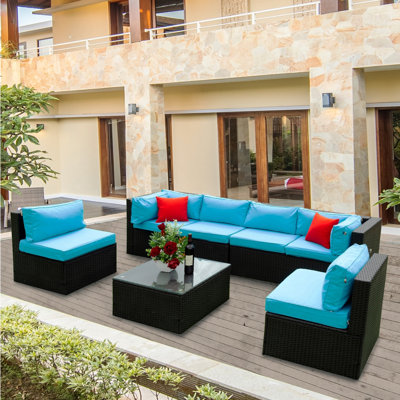 5 Pieces PE Rattan Sectional Outdoor Furniture Cushioned  U Sofa Set With 2 Pillow, Patio Set, Outdoor Sofa Set, Conversation Set -  Ebern Designs, 32865D90B5F342F99C97433C50BCFF9D