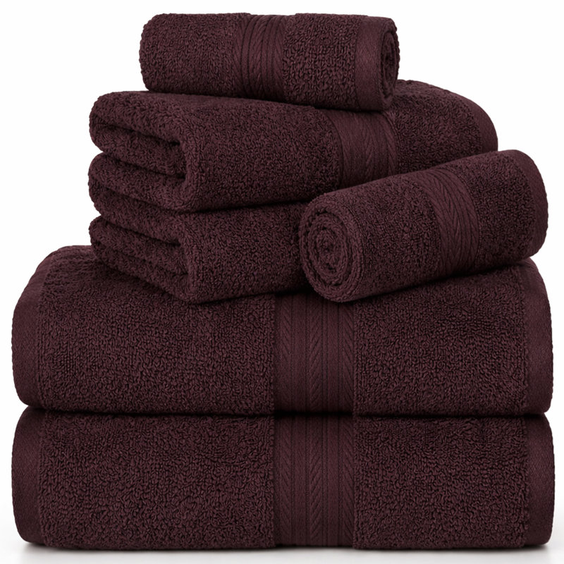 Como Smooth Soft and Thick 100% Cotton Towel Set, Brown, 6 Piece Towel Set