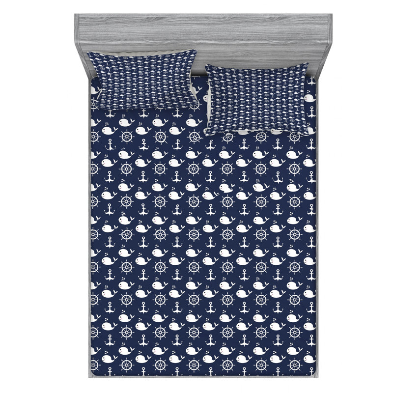 Microfiber Sheet Set, Full Sheet Set with 2 Pillowcases, Navy/White Marine 1