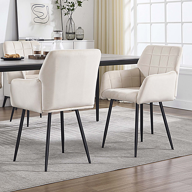 Ensemble de 2 chaises de salle à manger rembourrées, Crème, crème