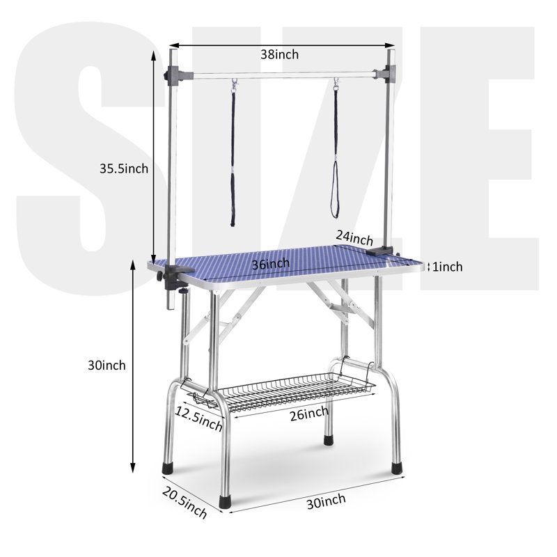 Table de toilettage professionnelle réglable, Bleu, H 30 po x l 36 po x P 23,5 po