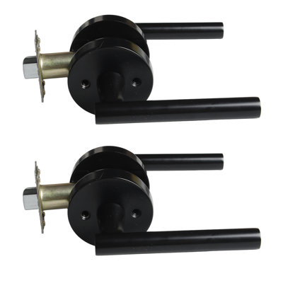 2 Pack Door Lever Handle MHB08 Black Privacy - Matte Black Privacy Door Lever Handle – Modern Interior Door Lockset with Push Button Lock, Reversible Left & Right Hand Installation