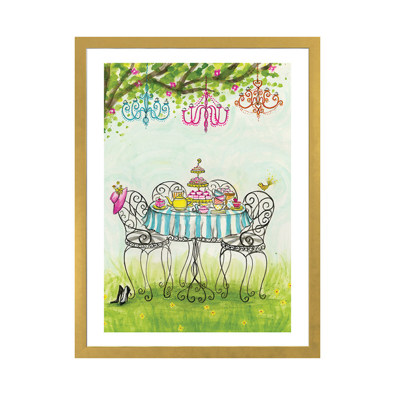 Art de jardin tea party, H 32 po x l 24 po x P 1 po, Papier encadré doré