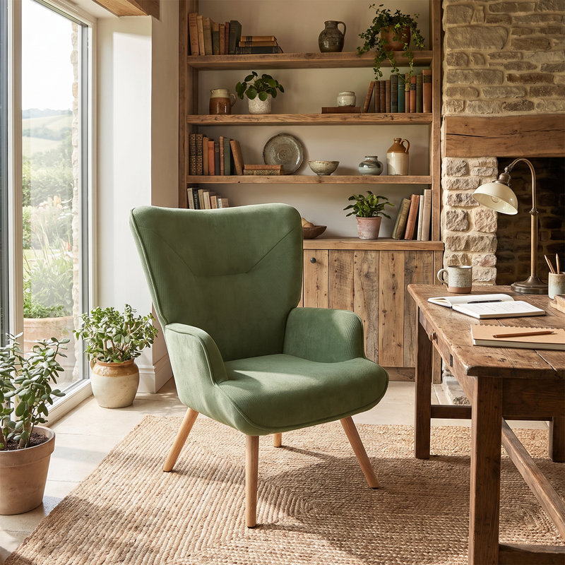 Upholstered Armchair, Green