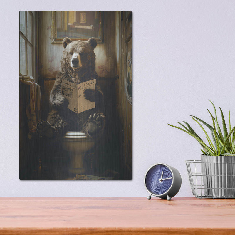 «The Bathroom Bear» par Andreas Magnusson, art mural en métal, H 16 po x l 12 po