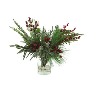 White Floral and Mixed Pine Christmas Centerpiece With Lantern Winter Floral  Centerpiecesilk Christmas Floral Arrangement 