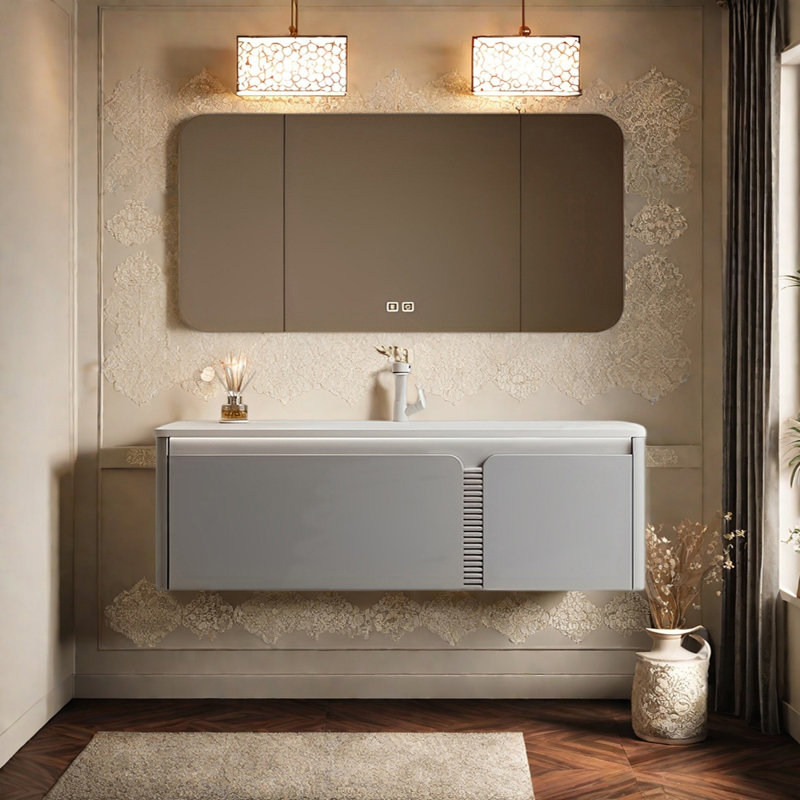 Modern Style Bathroom Cabinet, 19.68" H x 55.11" W x 21.65" D, Light Gray