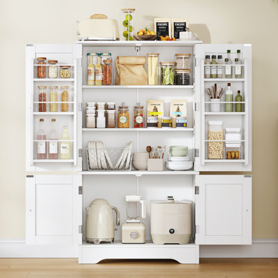 43'' Accent Cabinet With 6 Door Shelves, Pantry Cabinet With 4 Doors, Kitchen Storage Cabinet For Living Room, Dining Room