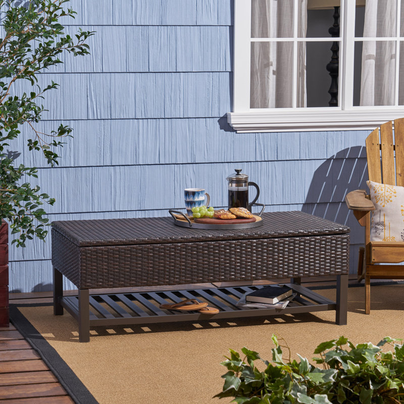 Everlie Wicker Storage Bench, Brown