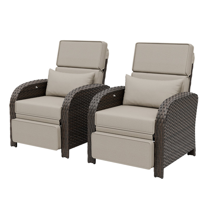 Chaise de patio inclinable avec dossier et repose-pieds réglables, chaise longue d'extérieur toutes saisons, Beige