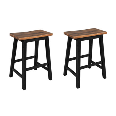 TOPMAX Farmhouse Rustic 2-Piece Counter Height Wood Kitchen Dining Stools For Small Places, Walnut+Black