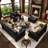 4-Piece Mid-Century Modern Chesterfield Living Room Set Upholstered Faux Leather Furniture Set-431880785
