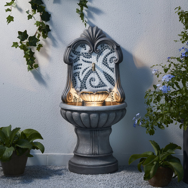Fontaine sur pied à 3 niveaux en résine avec fausses mosaïques Albinas