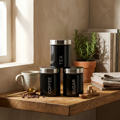 Harbour Housewares - Round Metal Kitchen Tea Coffee Sugar Canisters
