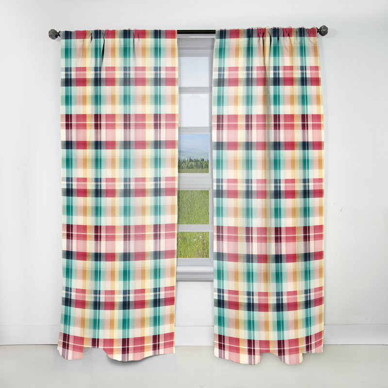 Motif à carreaux rétro bleu et rose I - Rideau rétro - Velours obscurcissant - 1 panneau, L 52 po x L 120 po