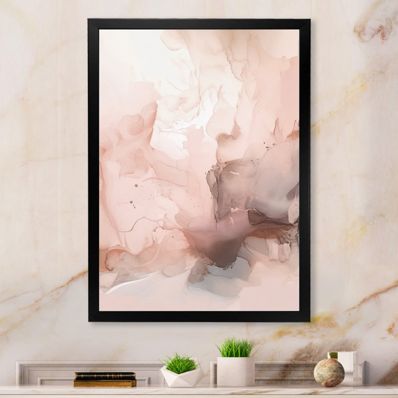 Rose délicat, marbre abstrait I - art mural abstrait en marbre, Cadre photo noir, H 32 po x l 16 po x P 1 po