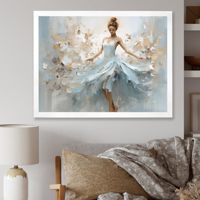 Blue Gold Minimalism Ballerina On Canvas Print
